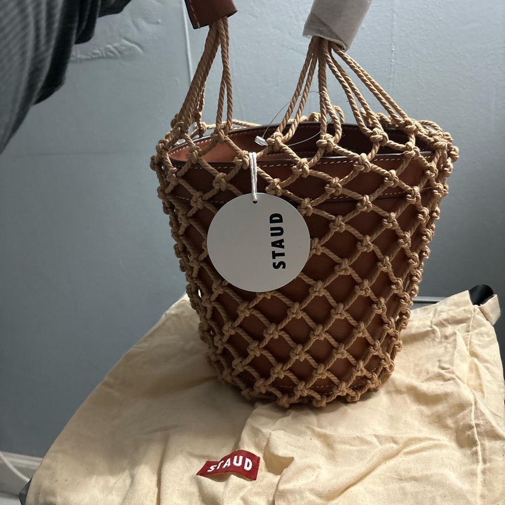 STAUD Net Bucket Bag Leather Brown – New With Tags